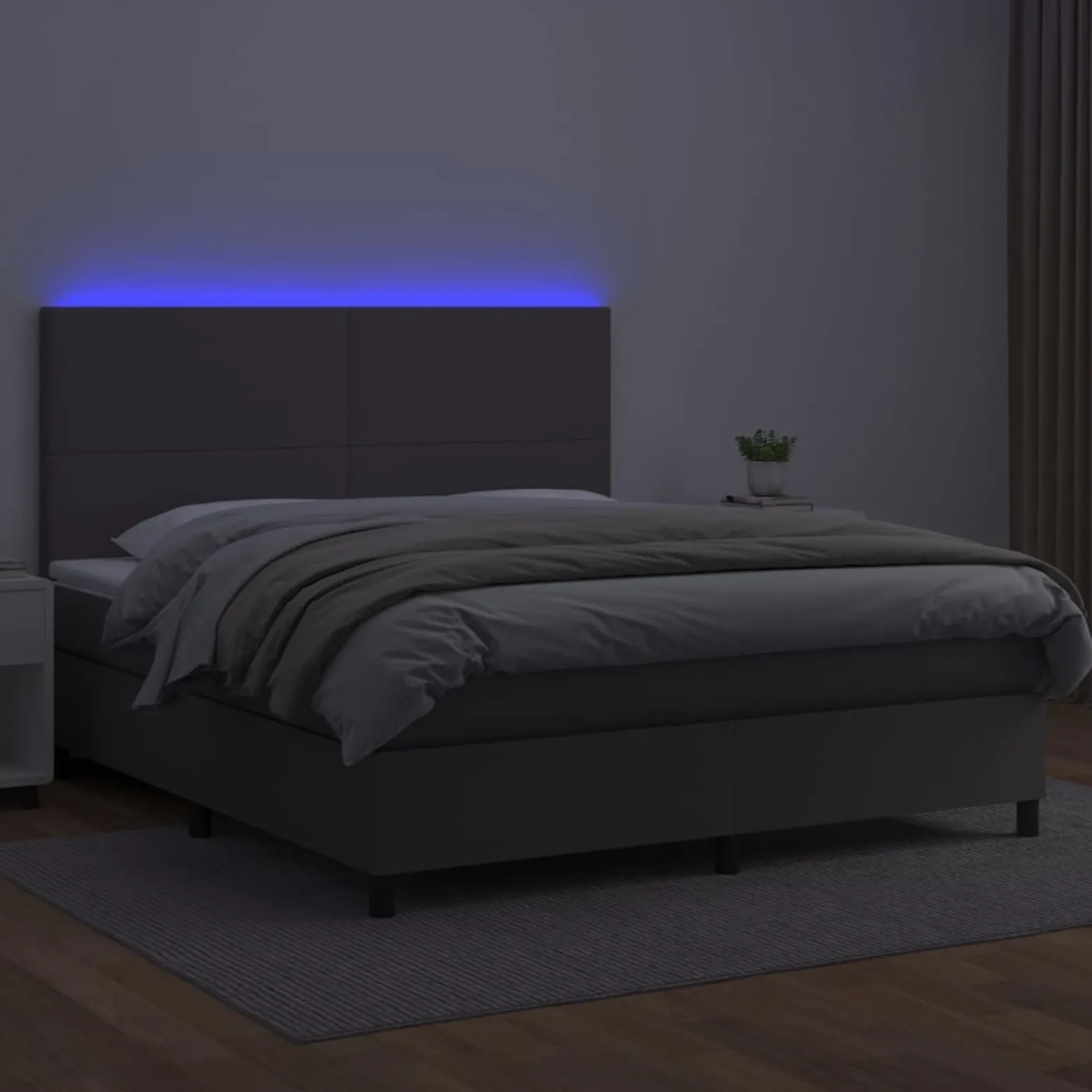 Łóżko Tapicerowane z Materacem Kontynentalne Szara Ekoskóra LED 160x200cm