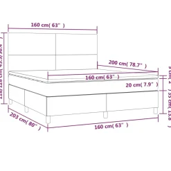 Łóżko Tapicerowane z Materacem Kontynentalne Szara Ekoskóra LED 160x200cm