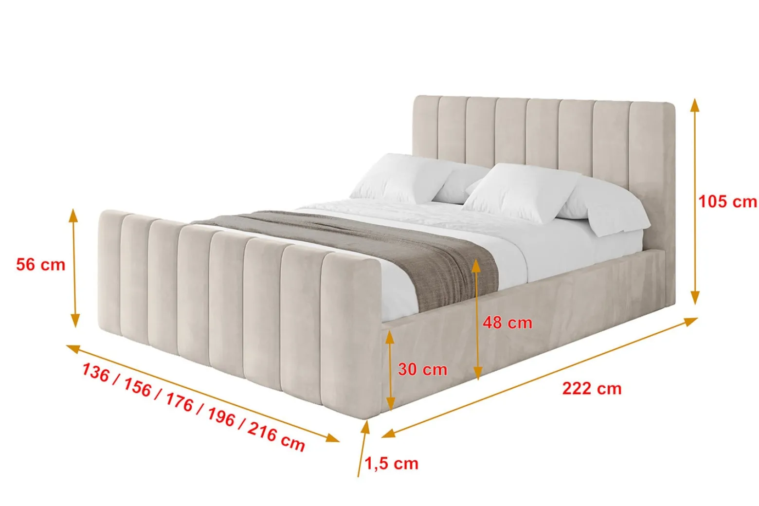 Łóżko tapicerowane z materacem + pojemnik STERA-Z-120x200 cm Beżowy