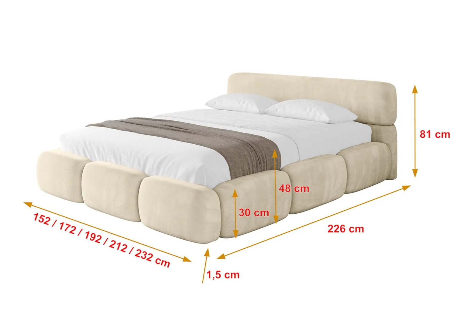 Łóżko tapicerowane z materacem + pojemnik ELVA-v1 - 120x200 cm Beżowy