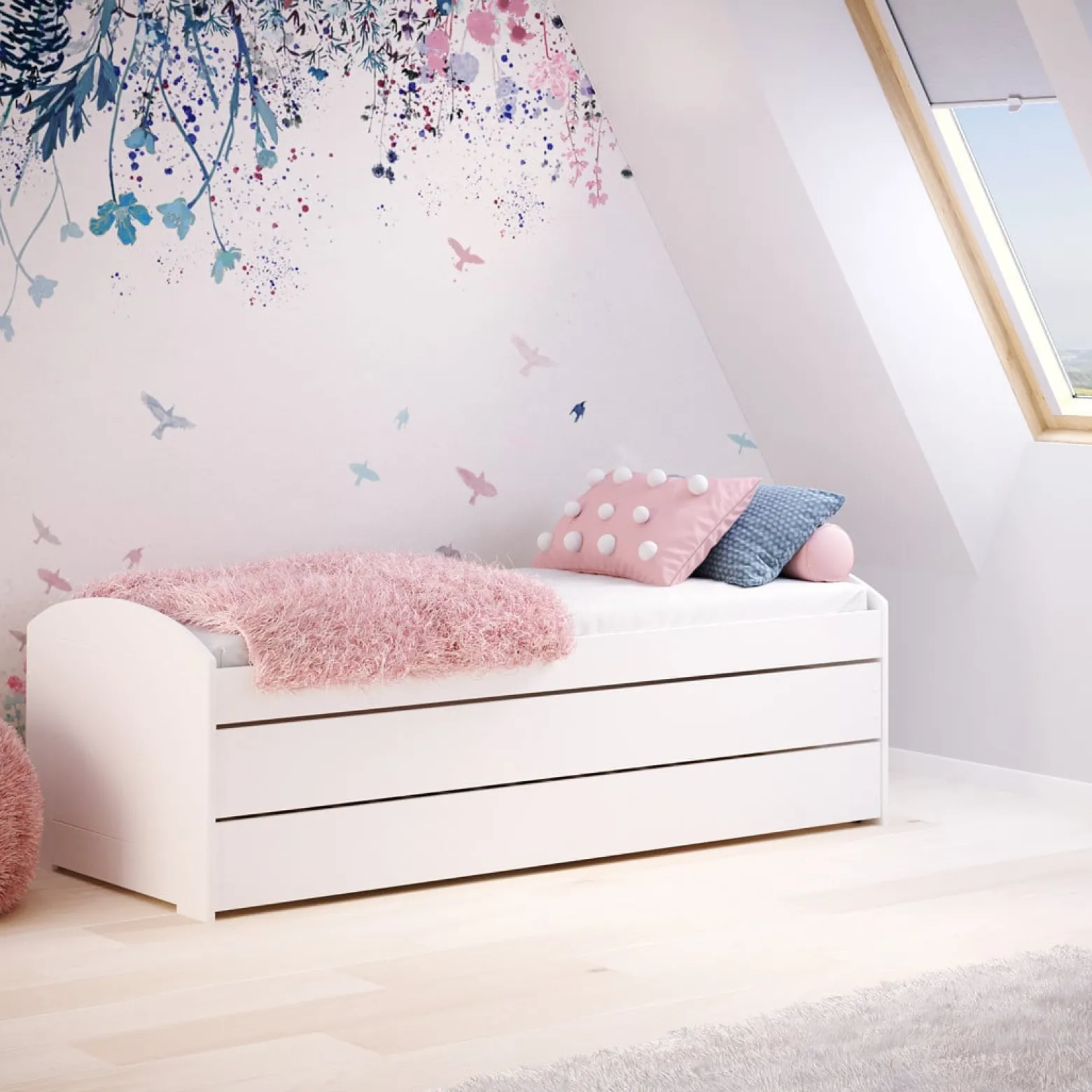 Łóżko wysuwane podwójne Lori 200x90 z szufladą
