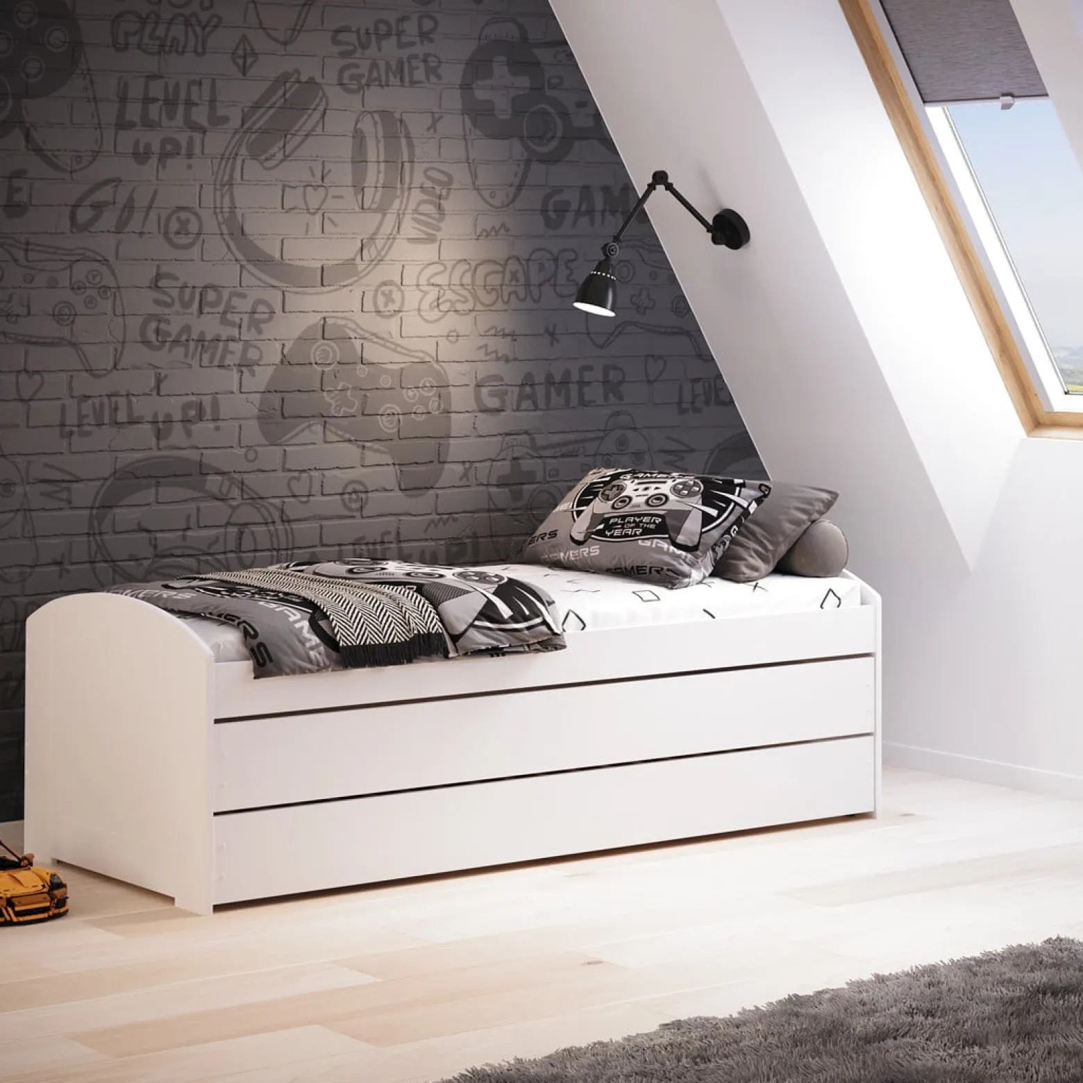 Łóżko wysuwane podwójne Lori 200x90 z szufladą
