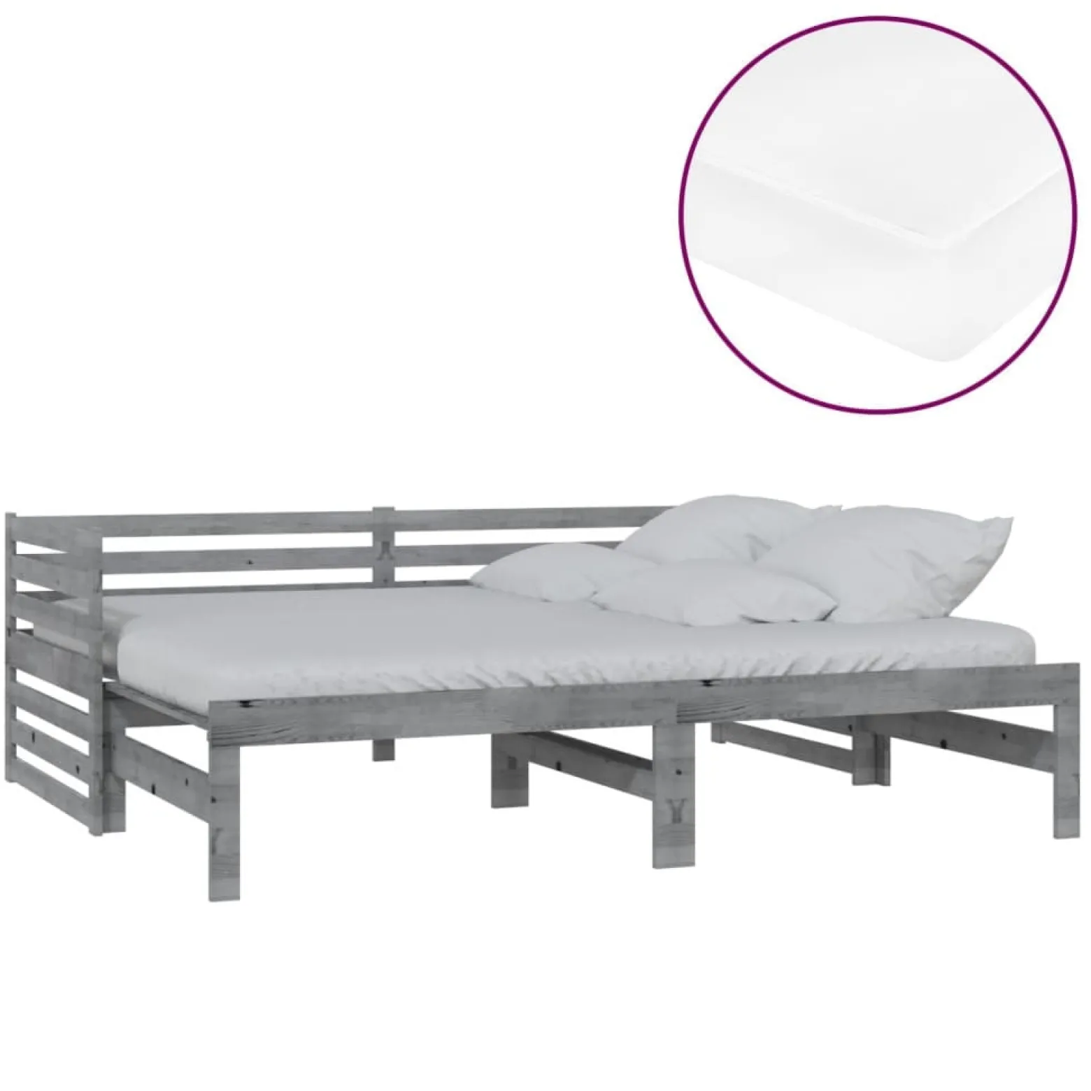 Łóżko wysuwane 2 x (90x200) cm szare lite drewno sosnowe