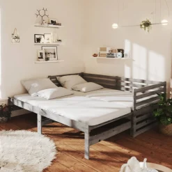 Łóżko wysuwane 2 x (90x200) cm szare lite drewno sosnowe