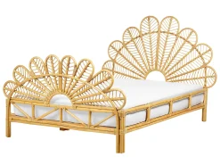 Łóżko 140x200 cm rattan wezgłowie jasne drewno