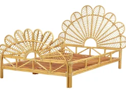 Łóżko 140x200 cm rattan wezgłowie jasne drewno