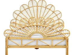 Łóżko 140x200 cm rattan wezgłowie jasne drewno