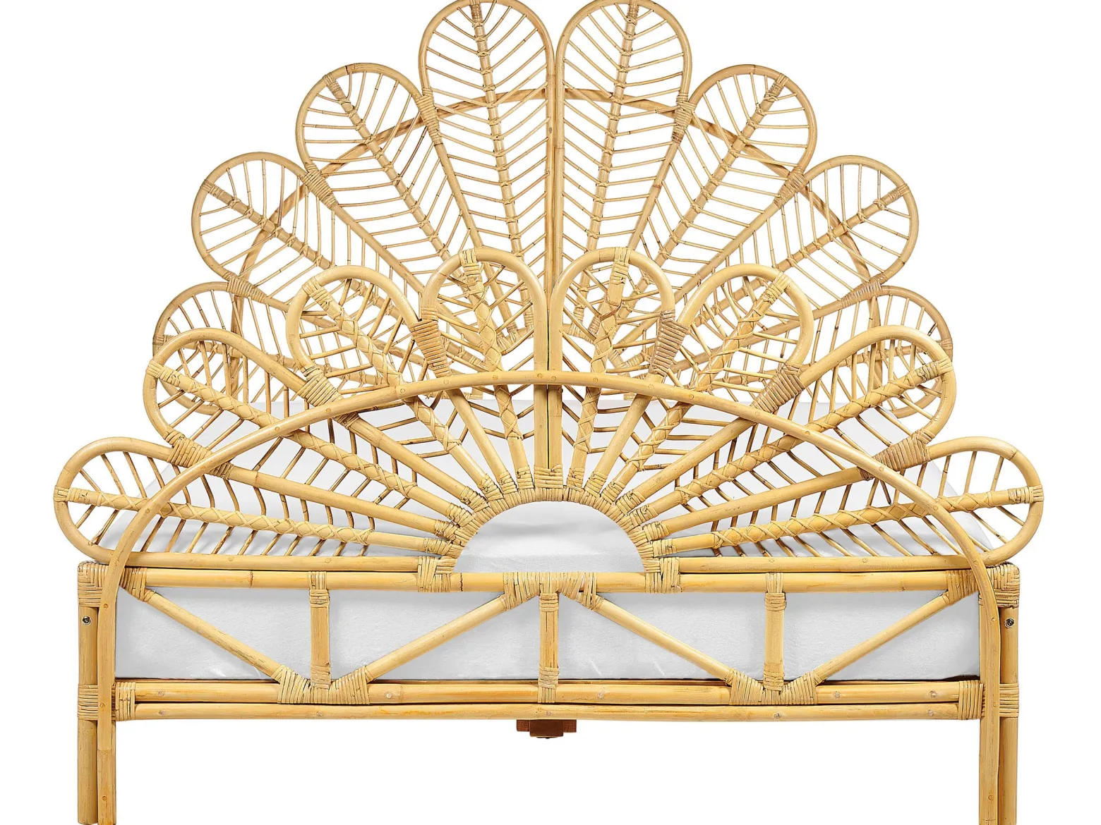 Łóżko 140x200 cm rattan wezgłowie jasne drewno