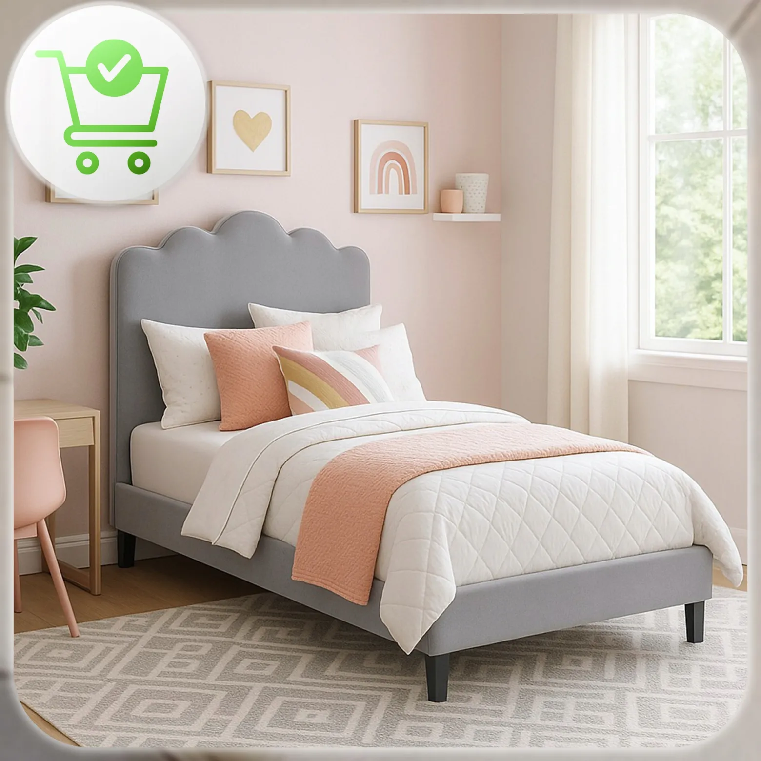 Łóżko 90x200 Tapicerowane Jednoosobowe Do Sypialni Welurowe Szary CRATER