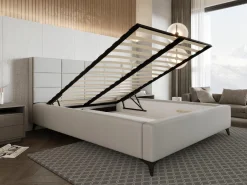 Łóżko 140x200 Tapicerowane + stelaż drewniany metalowy z pojemnikiem Milano