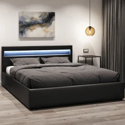 Łóżko 140x200 z pojemnikiem Nira czarne + materac H3 Nova T30