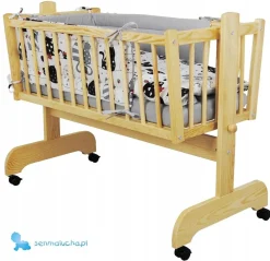 Kołyska niemowlęca Karol sosna 90X40 cm bujany kosz drewno sosnowe kółka