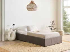 Łóżko z pojemnikiem bez zagłówka Boucle DINAN 90 x 200 cm Beżowoszary