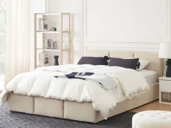 Łóżko z pojemnikiem 140x200 cm welurowe jasnobeżowe