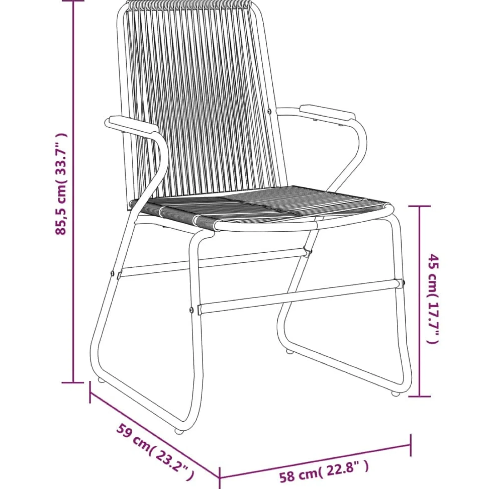 Krzesła ogrodowe 2 szt. czarne 58x59x85,5 cm rattan PVC