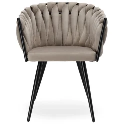 Krzesło welurowe plecione ASTON VELVET taupe beżowe