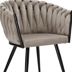 Krzesło welurowe plecione ASTON VELVET taupe beżowe