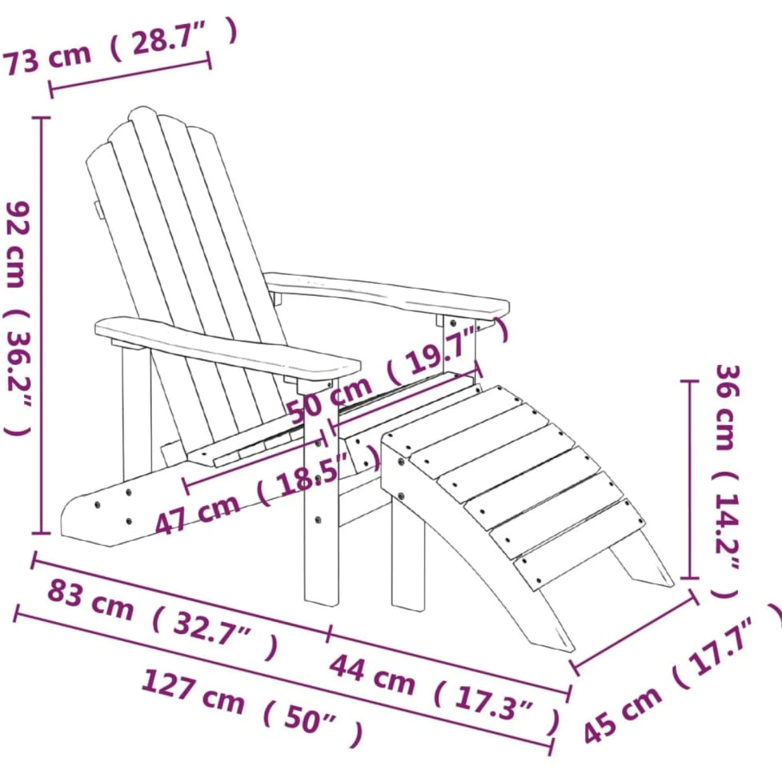 Krzesło Adirondack z podnóżkiem, HDPE, brązowe
