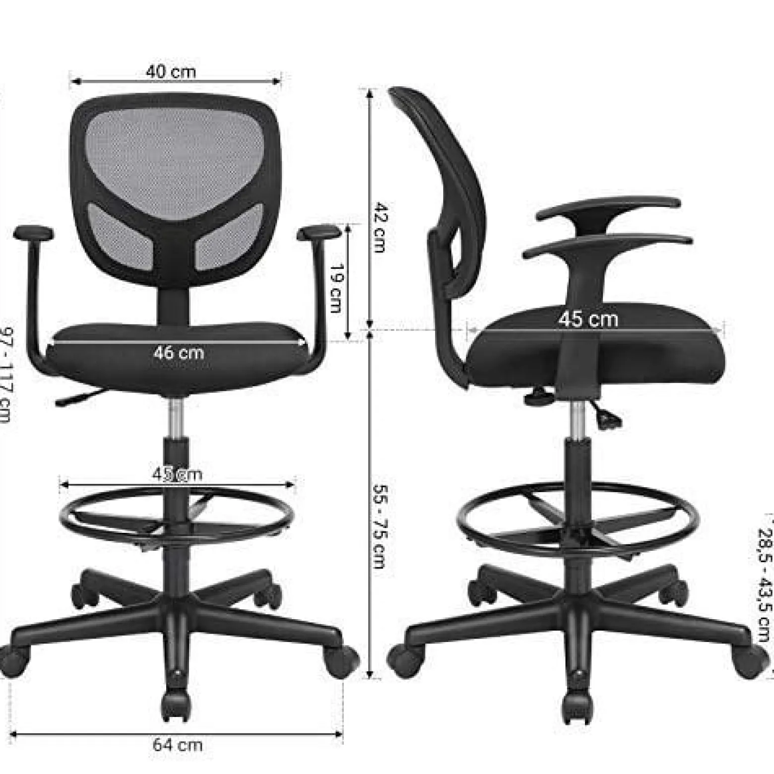 Krzesło Biurowe Ergonomiczny Stołek Roboczy Z Podłokietnikam