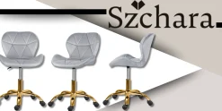 Krzesło obrotowe nowoczesne welurowe szare złota noga