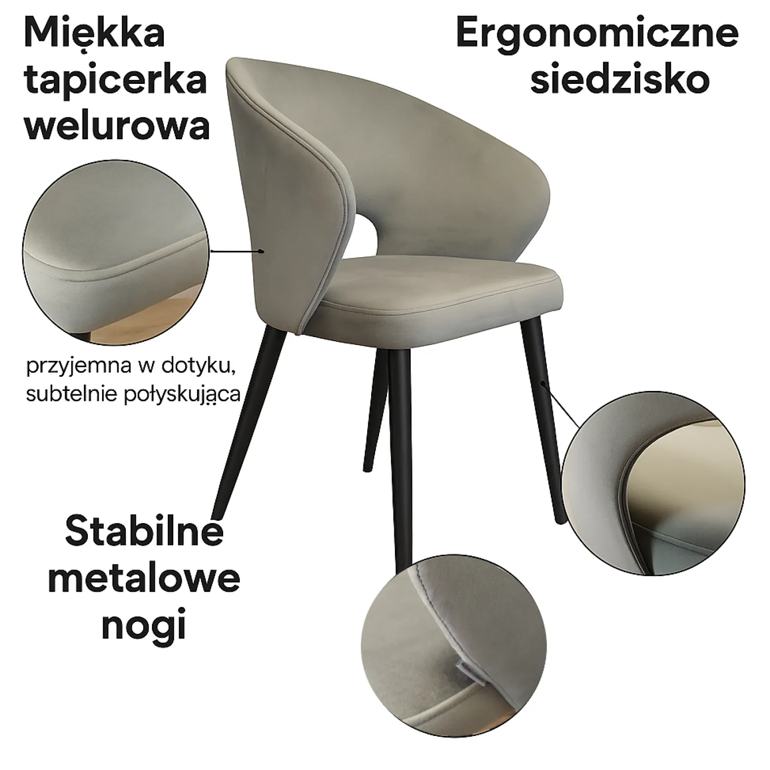 Krzesło tapicerowane AURA na czarnej nodze MG31