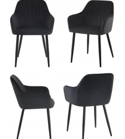 Krzesło tapicerowane velvet czarne MARIA3 paski loft glamour do salonu