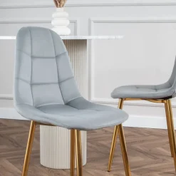 Krzesło tapicerowane welurowe do salonu jadalni glamour pikowane złote