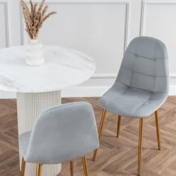 Krzesło tapicerowane welurowe do salonu jadalni glamour pikowane złote