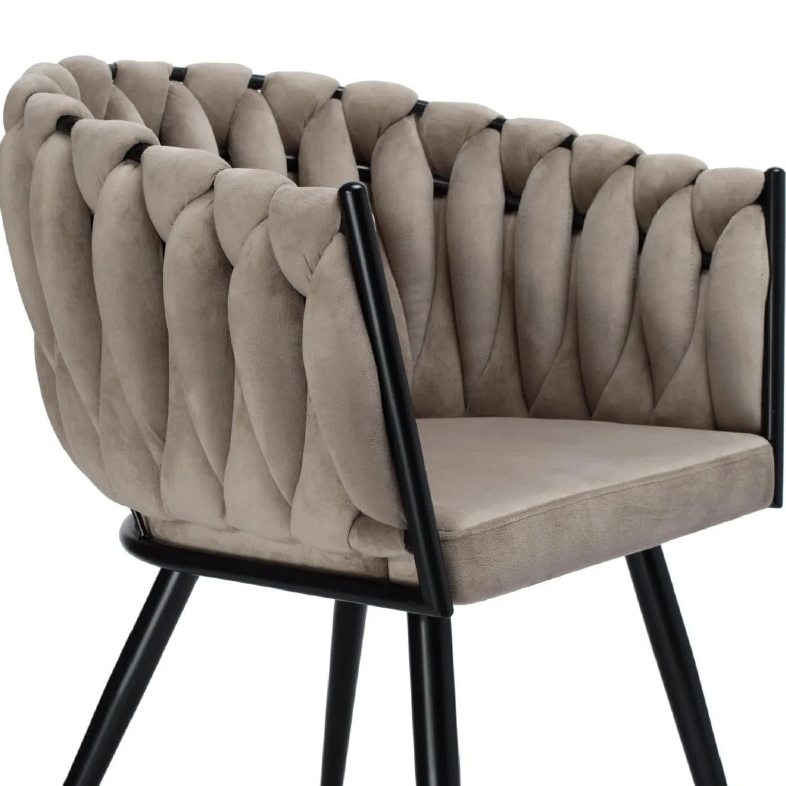 Krzesło welurowe plecione ASTON VELVET taupe beżowe