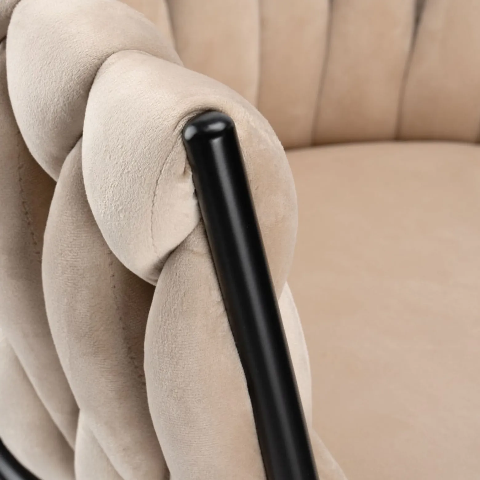 Krzesło welurowe plecione COFTON Black VELVET beżowy