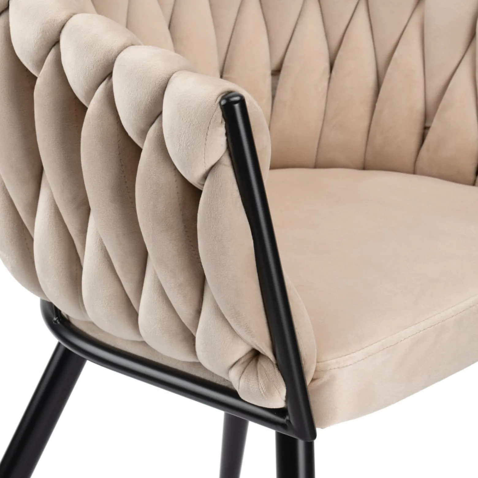Krzesło welurowe plecione COFTON Black VELVET beżowy