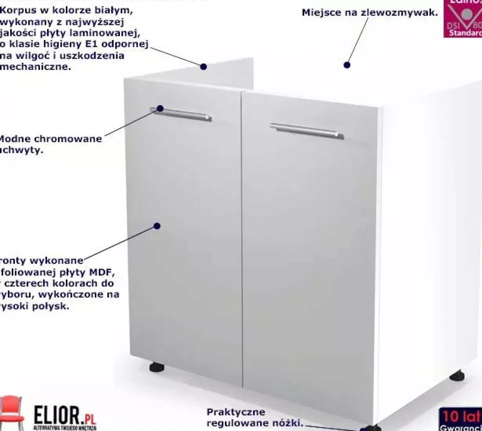 Kuchenna szafka zlewozmywakowa Limoter 26X - biały połysk
