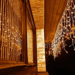 Kurtyna świetlna 200led lampki zewnętrzne sople ciepły biały