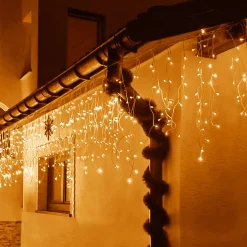 Kurtyna świetlna 200led lampki zewnętrzne sople ciepły biały