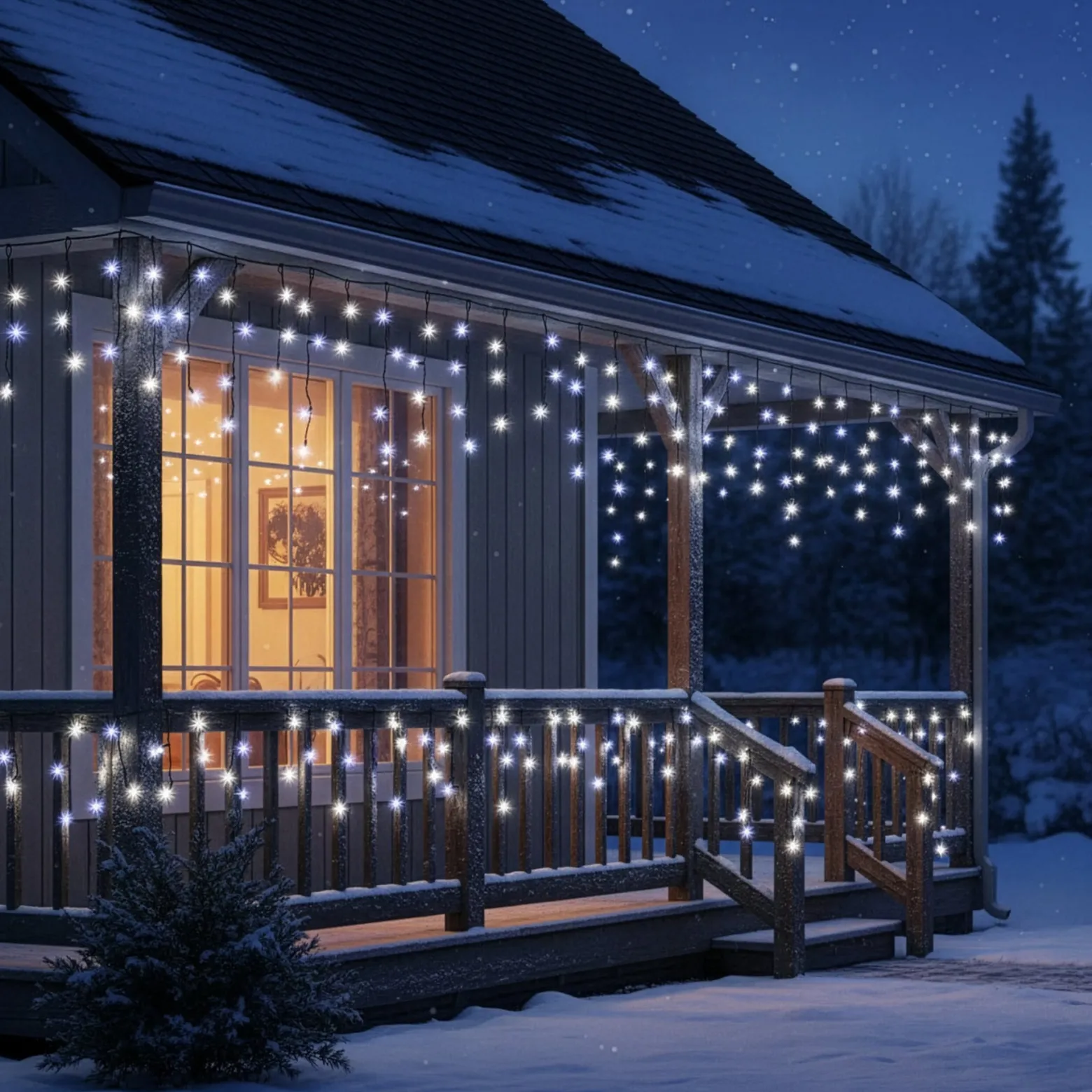 Kurtyna świetlna zewnętrzna PRO 500 Led lampki sople 25m pilot, zimny biały