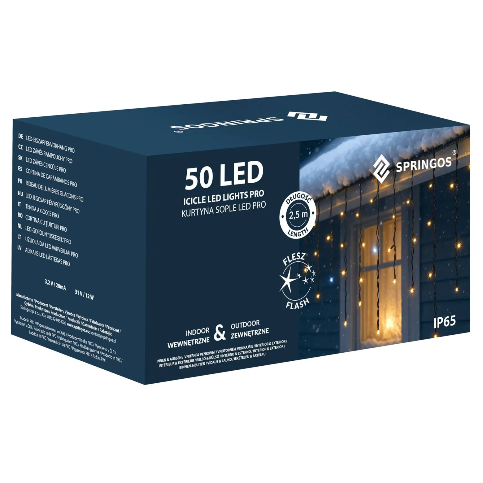 Kurtyna świetlna zewnętrzna PRO 500 Led lampki sople 25m pilot, zimny biały
