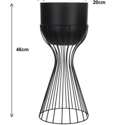 Kwietnik z osłonką stojący metalowy czarny 46cm druciany