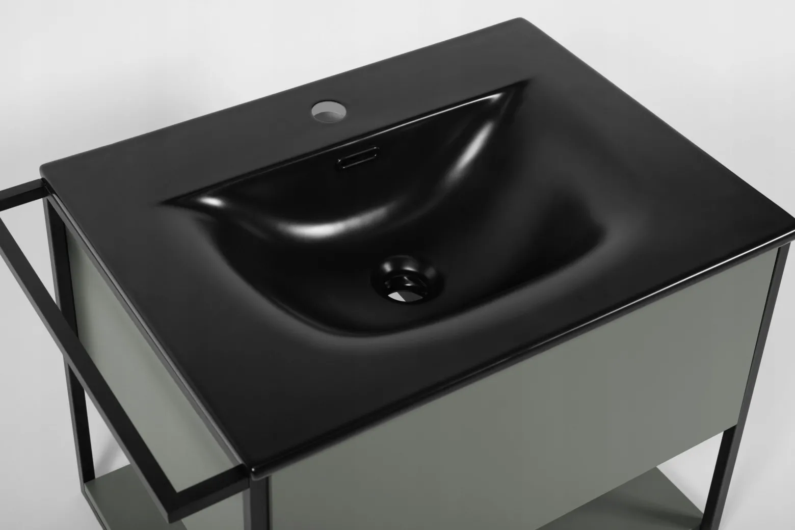Lakierowana Szafka pod Umywalkę LOV 60 cm Zielona Wisząca Szuflada Wieszak