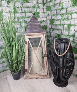 Lampion Bambusowy Rattanowy Latarnia 50 Cm Czarny
