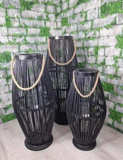 Lampion Bambusowy Rattanowy Latarnia 50 Cm Czarny