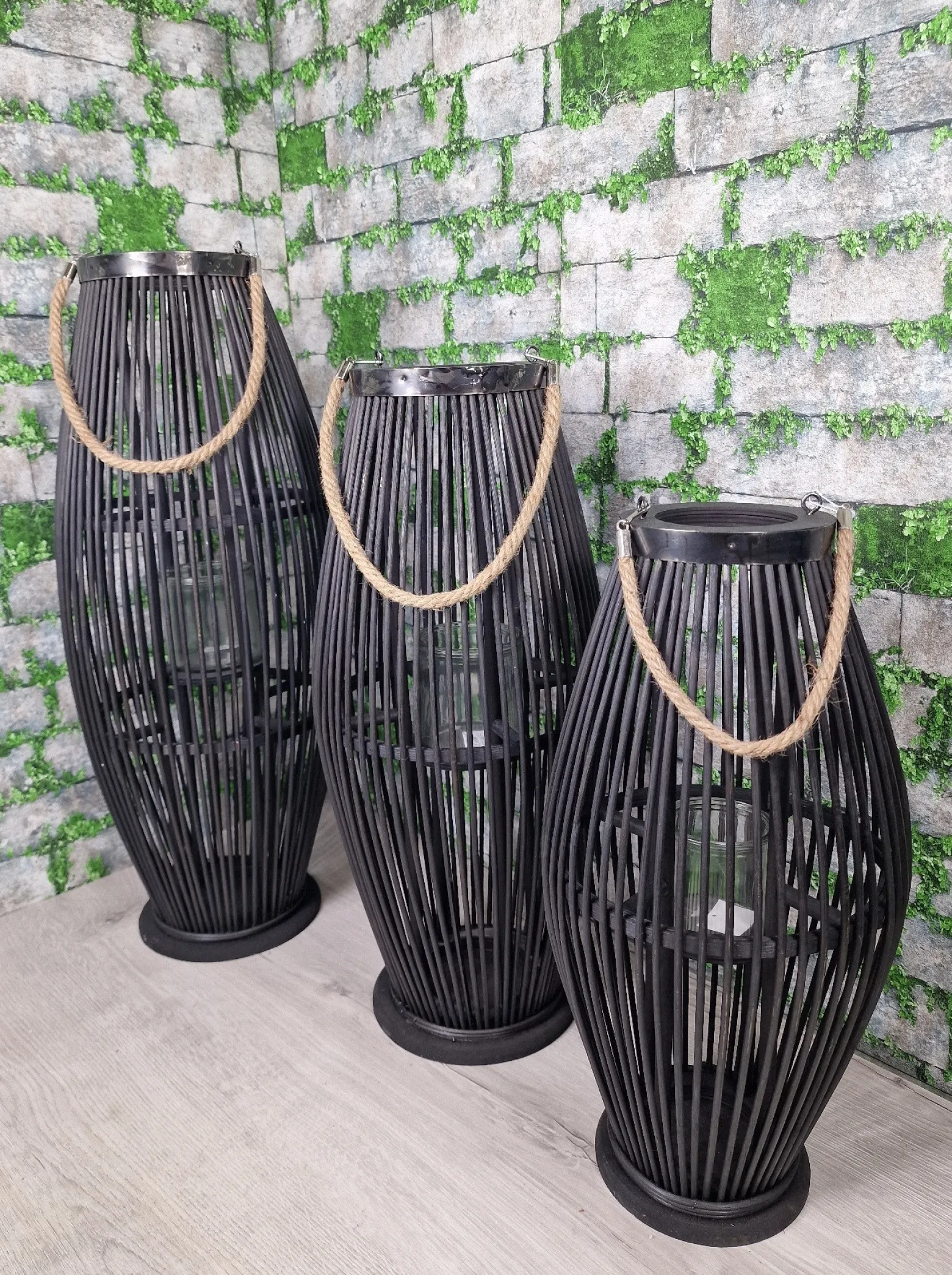 Lampion Bambusowy Rattanowy Latarnia 50 Cm Czarny