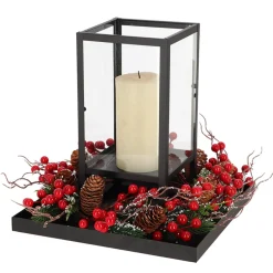 Lampion stołowy metalowy czarny 27x27 cm na świecę