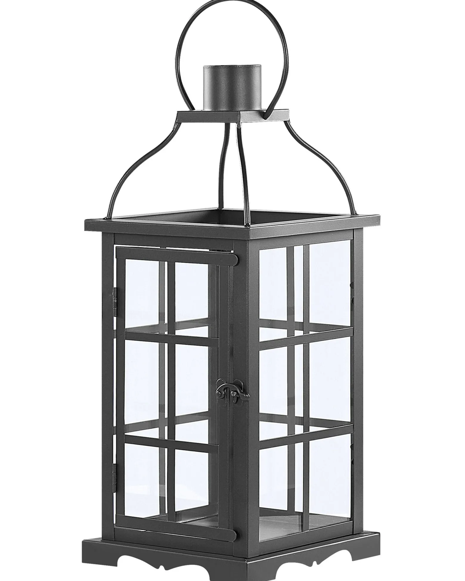 Lampion szklane drzwi metalowy 42 cm czarny