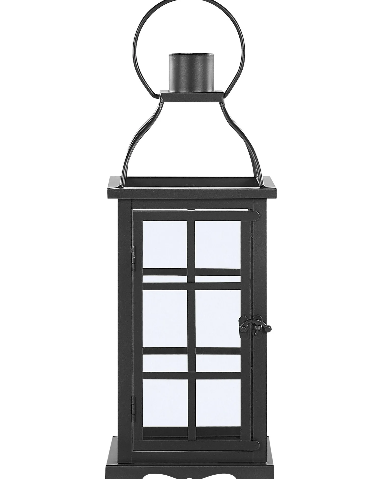 Lampion szklane drzwi metalowy 42 cm czarny