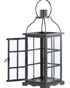 Lampion szklane drzwi metalowy 42 cm czarny