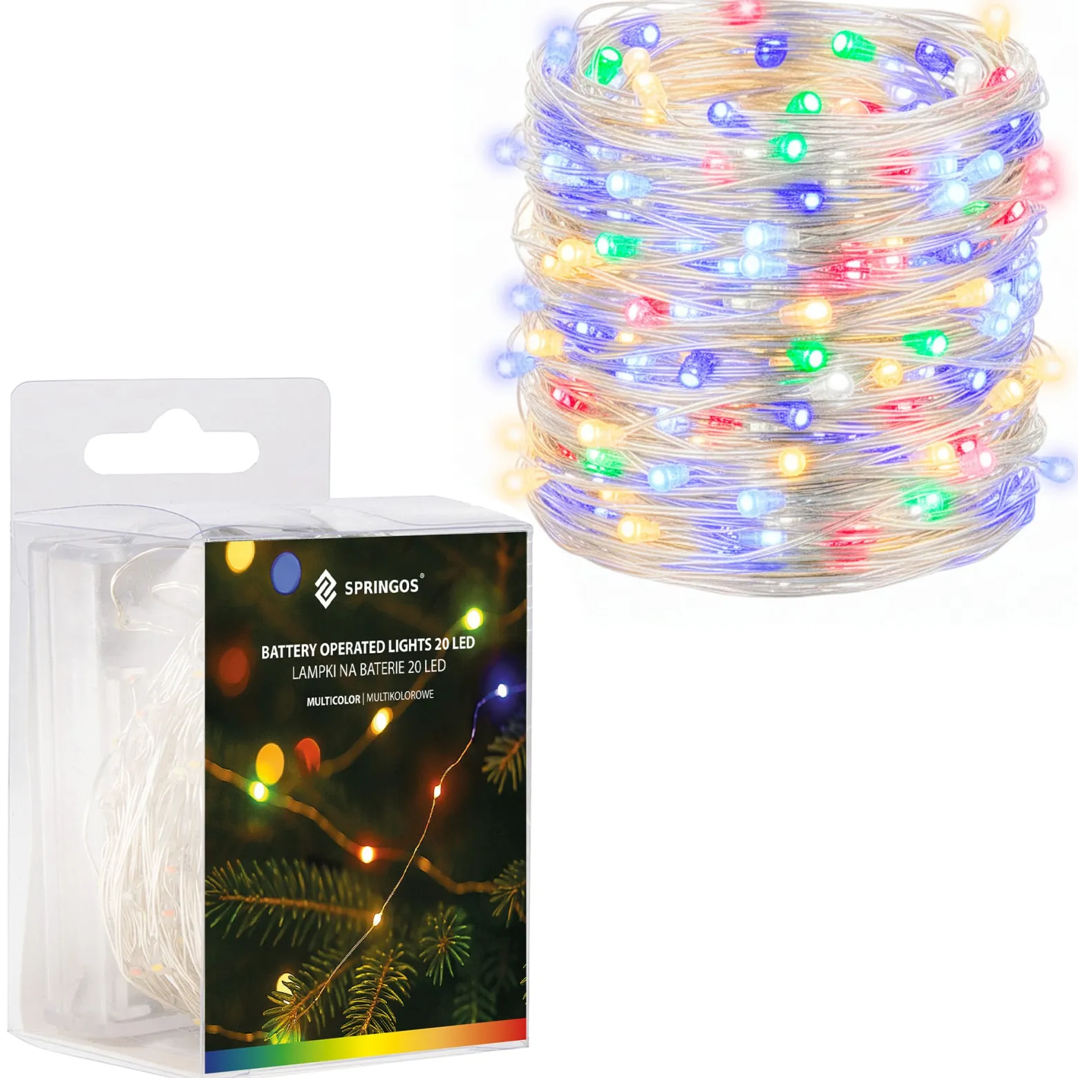 Lampki choinkowe 20 LED druciki mikro na baterie kolorowe