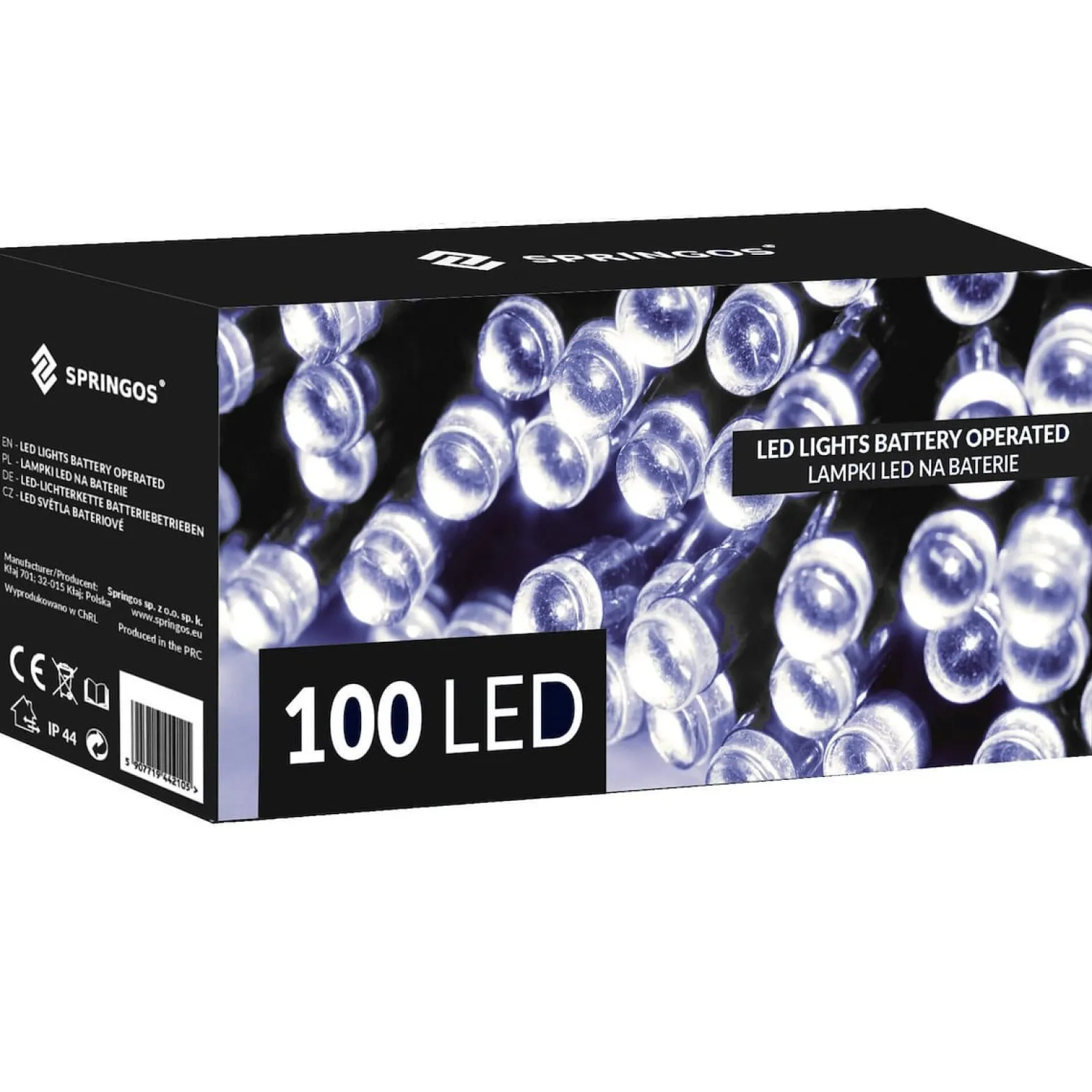 Lampki choinkowe 100 Led na baterie biały zimny z pilotem
