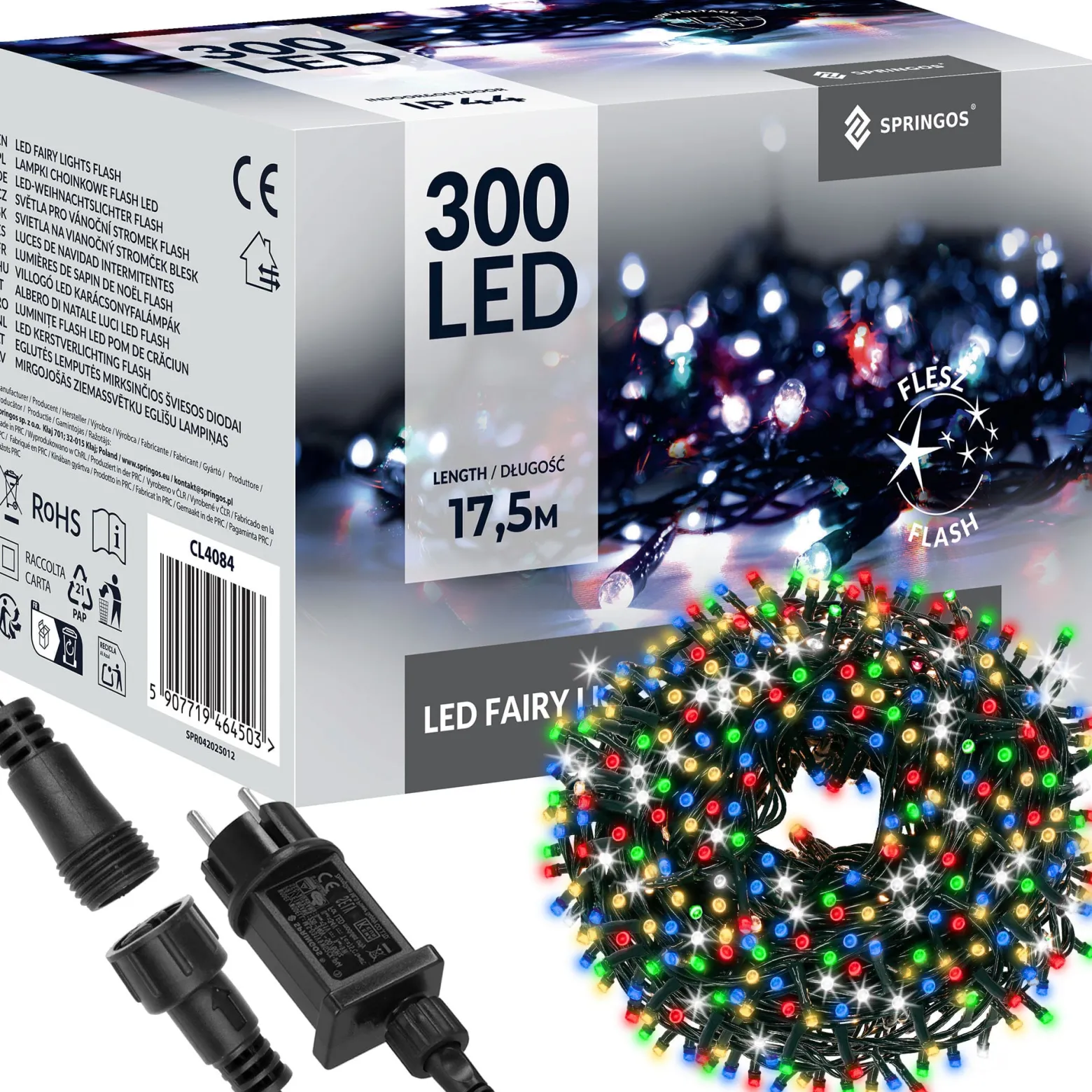 Lampki choinkowe 300 LED 15 m multikolor + flash zewnętrzne