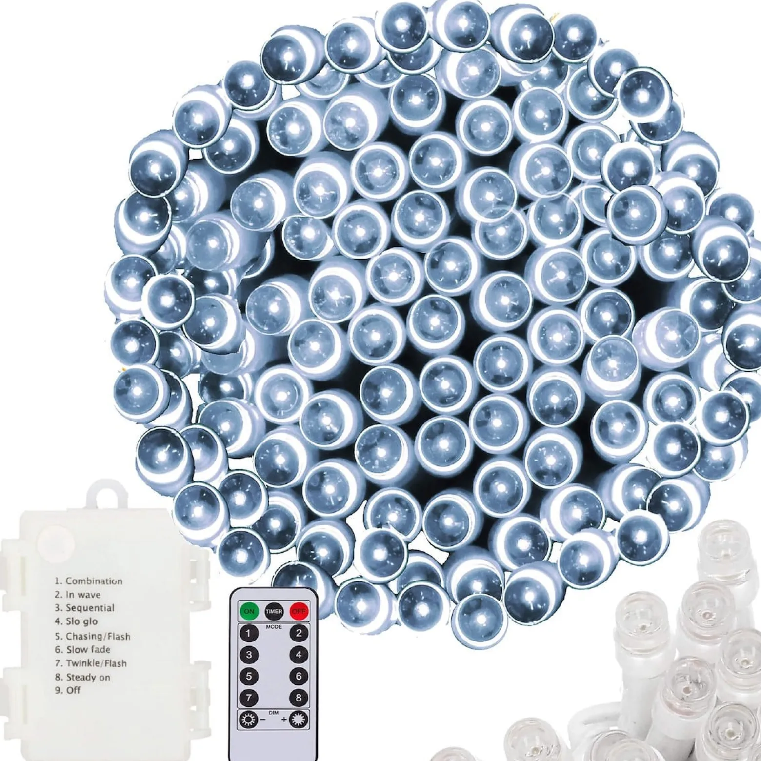 Lampki choinkowe 100 Led na baterie biały zimny z pilotem