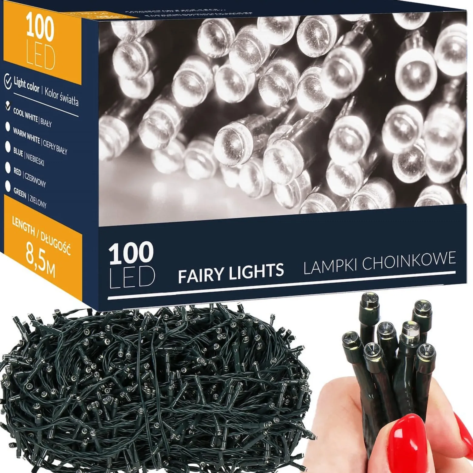 Lampki świąteczne 100 led biały zimny 8,5 m oświetlenie IP20